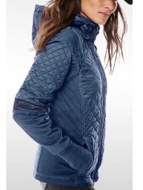 Athleta Rock Springs Jacket Blue Quilted Hooded Size Medium M